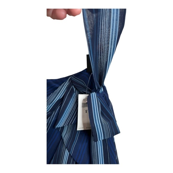 Ralph Lauren Black Label Navy Stripe Georgette Cascade Ruffle A-Line Midi Skirt - Picture 5 of 15